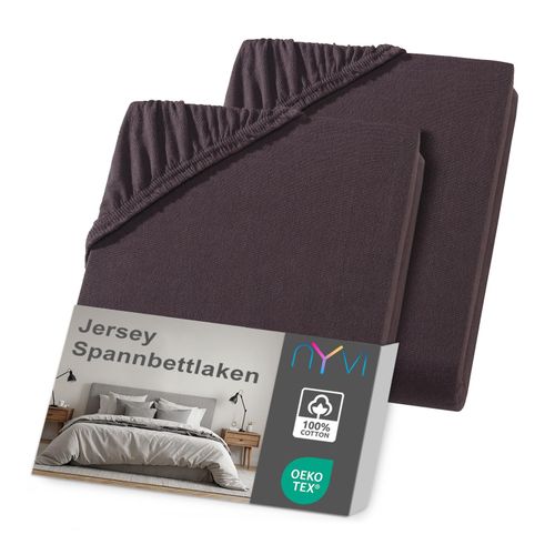 4255636635782 - NYVI Jersey Spannbettlaken DreamScience für Matratzen bis 22 cm Höhe - Weich & Anschmiegsam Rundumgummizug Bügelfrei Farbebraun Größe90x200 - 100x200 cm (2er Pack)