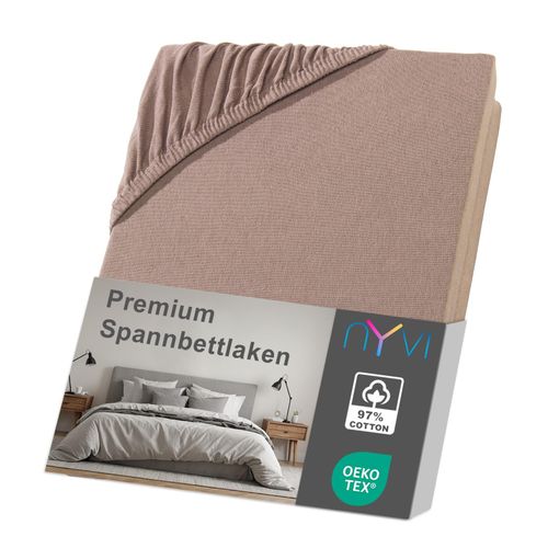 4255636633702 - NYVI Spannbettlaken DreamScience Premium - Komfort Spannbetttuch 190g m² Einlaufschutz Bügelfrei mit Gummizug Farbenougat Größe140 - 160x220 + 40 cm Boxspringbett