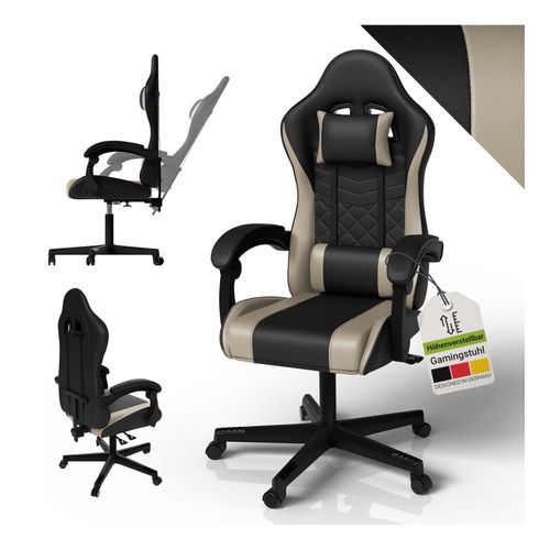 4262437185576 - Gamingstuhl HyperSeat Bürostuhl aus Kunstleder verstellbare Rückenlehne – Schwarz beige 4262437185576 - Gamingstuhl HyperSeat Bürostuhl aus Kunstleder verstellbare Rückenlehne – Schwarz beige