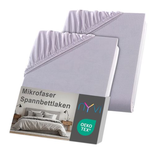 4255636636901 - NYVI Spannbettlaken DreamScience Mikrofaser - Weich & Anschmiegsam Rundumgummizug Bügelfrei Farbesilber Größe90x200 - 100x200 cm (2er Pack)