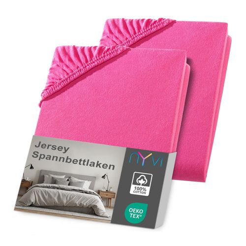 4255636636260 - NYVI Jersey Spannbettlaken DreamScience für Matratzen bis 22 cm Höhe - Weich & Anschmiegsam Rundumgummizug Bügelfrei Farbepink Größe180x200 - 200x200 cm (2er Pack)