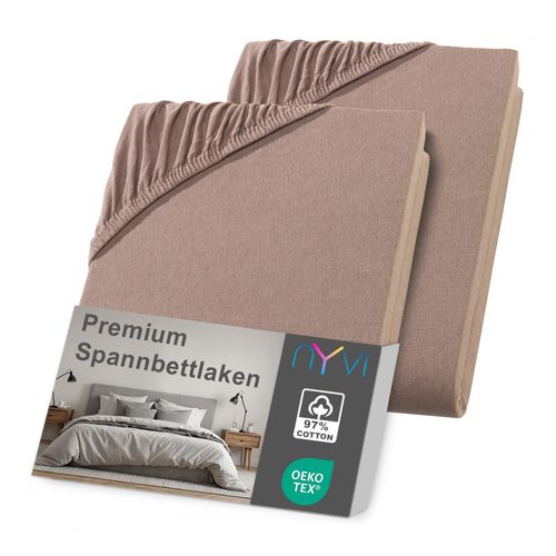 4255636638691 - NYVI Spannbettlaken DreamScience Premium - Komfort Spannbetttuch 190g m² Einlaufschutz Bügelfrei mit Gummizug Farbenougat Größe140 - 160x220 + 40 cm Boxspringbett (2er Pack)