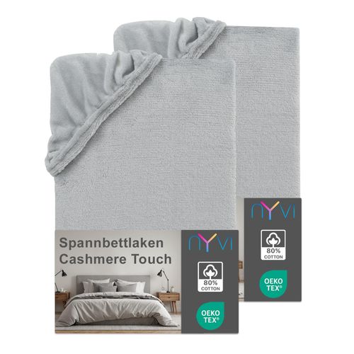 4255636640151 - NYVI Spannbettlaken DreamScience Cashmere Touch Spannbetttuch - Kuschelweiches & Wärmendes Bettlaken für Matratzenhöhe bis zu 22 cm Farbesilber Größe180x200 - 200x200 cm (2er Pack)