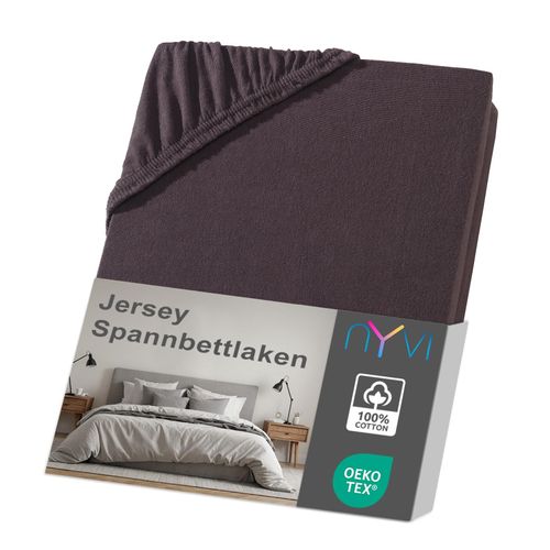 4255636631357 - NYVI Jersey Spannbettlaken DreamScience für Matratzen bis 22 cm Höhe - Weich & Anschmiegsam Rundumgummizug Bügelfrei Farbebraun Größe180x200 - 200x200 cm