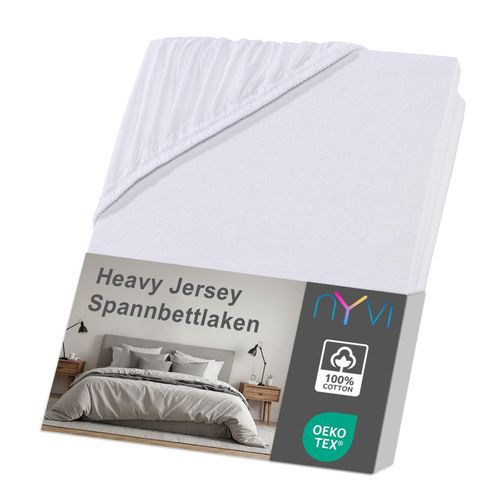 4255636632422 - NYVI Spannbettlaken DreamScience Heavy Jersey - Spannbetttuch Formstabil 160g m² Rundum-Gummizug Bügelfrei Farbeweiß Größe90x200 - 100x200 cm 4255636632422 - NYVI Spannbettlaken DreamScience Heavy Jersey - Spannbetttuch Formstabil 160g m² Rundum-Gummizug Bügelfrei Farbeweiß Größe90x200 - 100x200 cm