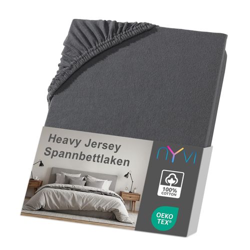 4255636633320 - NYVI Spannbettlaken DreamScience Heavy Jersey - Spannbetttuch Formstabil 160g m² Rundum-Gummizug Bügelfrei Farbeanthrazit Größe180 - 200x200 + 15 cm Split Topper