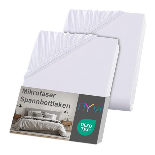 4255636636772 - NYVI Spannbettlaken DreamScience Mikrofaser - Weich & Anschmiegsam Rundumgummizug Bügelfrei Farbeweiß Größe90x200 - 100x200 cm (2er Pack)