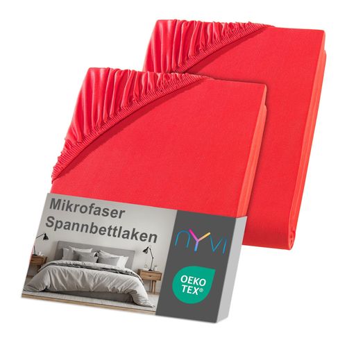 4255636636857 - NYVI Spannbettlaken DreamScience Mikrofaser - Weich & Anschmiegsam Rundumgummizug Bügelfrei Farberot Größe90x200 - 100x200 cm (2er Pack)