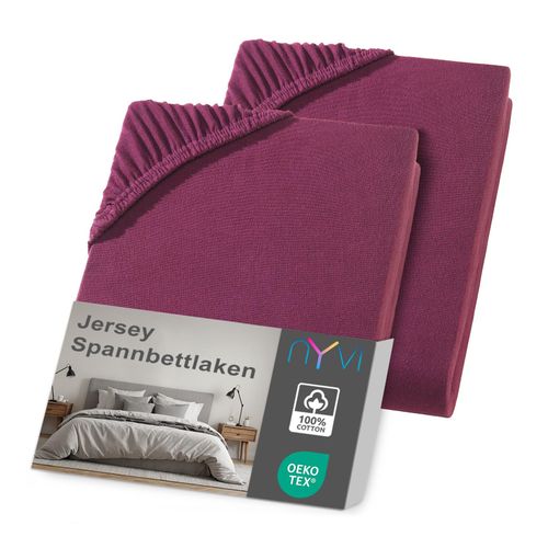 4255636635478 - NYVI Jersey Spannbettlaken DreamScience für Matratzen bis 22 cm Höhe - Weich & Anschmiegsam Rundumgummizug Bügelfrei Farbebordeaux Größe120x200 - 130x200 cm (2er Pack)