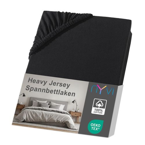 4255636633221 - NYVI Spannbettlaken DreamScience Heavy Jersey - Spannbetttuch Formstabil 160g m² Rundum-Gummizug Bügelfrei Farbeschwarz Größe180x200 - 200x200 + 15 cm Topper