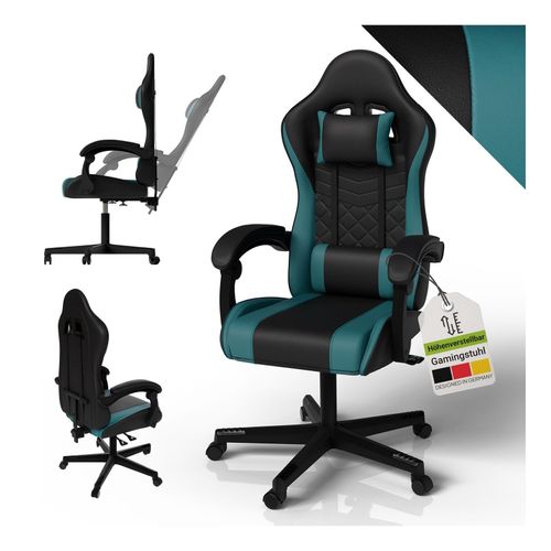 4262437185606 - Gamingstuhl HyperSeat Bürostuhl aus Kunstleder verstellbare Rückenlehne – Schwarz türkis