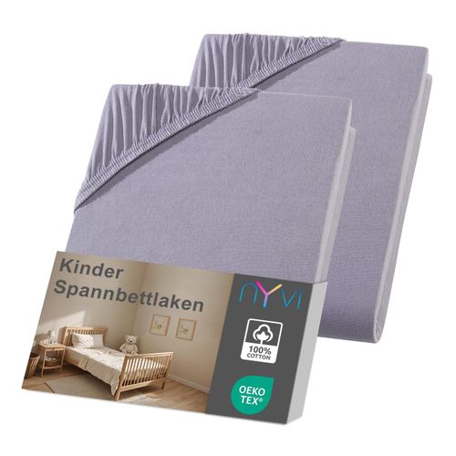 4255636635416 - NYVI Kinder Spannbettlaken Junior für Kinderbettmatratzen bis 12cm Höhe - Weich & Anschmiegsam Rundumgummizug Bügelfrei Farbegrau Größe70x140 cm (2er Pack)