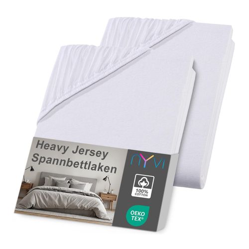 4255636637915 - NYVI Spannbettlaken DreamScience Heavy Jersey - Spannbetttuch Formstabil 160g m² Rundum-Gummizug Bügelfrei Farbeweiß Größe140 - 160x220 + 40 cm Boxspringbett (2er Pack)