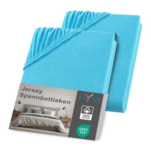 4255636635867 - NYVI Jersey Spannbettlaken DreamScience für Matratzen bis 22 cm Höhe - Weich & Anschmiegsam Rundumgummizug Bügelfrei Farbetürkis Größe140x200 - 160x200 cm (2er Pack) 4255636635867 - NYVI Jersey Spannbettlaken DreamScience für Matratzen bis 22 cm Höhe - Weich & Anschmiegsam Rundumgummizug Bügelfrei Farbetürkis Größe140x200 - 160x200 cm (2er Pack)