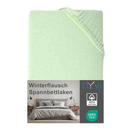 4255636634426 - NYVI Spannbettlaken DreamScience Winterflausch für Matratzen bis 22 cm Höhe - Wärmendes & Kuschelweiches Winter Bettlaken Spannbetttuch Farbeeukalyptus Größe140x200 - 160x200 cm