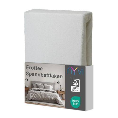 4255636634259 - NYVI Spannbettlaken DreamScience Frottee - Warm und Kuschelig hohe Feuchtigkeitsaufnahme schnell trocknend - Frottier Spannbetttuch Bettlaken Farbeweiß Größe180 - 200x220 + 40 cm Boxspringbett
