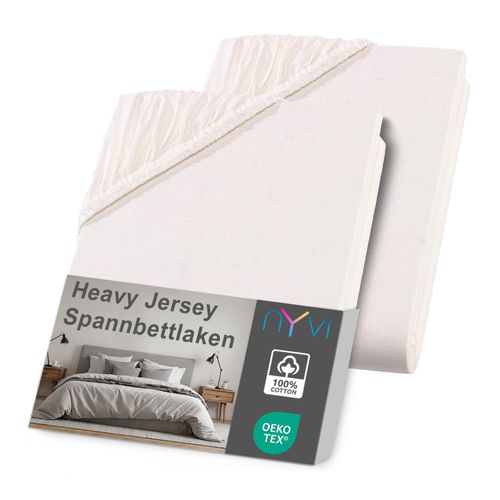 4255636637625 - NYVI Spannbettlaken DreamScience Heavy Jersey - Spannbetttuch Formstabil 160g m² Rundum-Gummizug Bügelfrei Farbenatur Größe140x200 - 160x200 cm (2er Pack)
