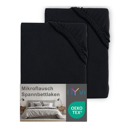 4255636639834 - NYVI Spannbettlaken DreamScience Mikroflausch - Kuschelweiches & Wärmendes Bettlaken Spannbetttuch Farbeschwarz Größe180x200 - 200x200 cm (2er Pack)