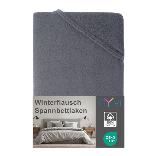 4255636634396 - NYVI Spannbettlaken DreamScience Winterflausch für Matratzen bis 22 cm Höhe - Wärmendes & Kuschelweiches Winter Bettlaken Spannbetttuch Farbeanthrazit Größe90x200 - 100x200 cm