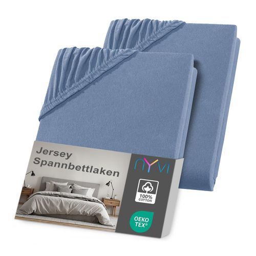 4255636635881 - NYVI Jersey Spannbettlaken DreamScience für Matratzen bis 22 cm Höhe - Weich & Anschmiegsam Rundumgummizug Bügelfrei Farberauchblau Größe140x200 - 160x200 cm (2er Pack)