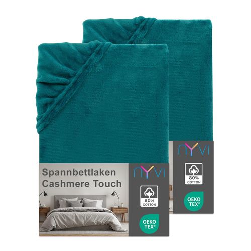 4255636640113 - NYVI Spannbettlaken DreamScience Cashmere Touch Spannbetttuch - Kuschelweiches & Wärmendes Bettlaken für Matratzenhöhe bis zu 22 cm Farbepetrol Größe180x200 - 200x200 cm (2er Pack)