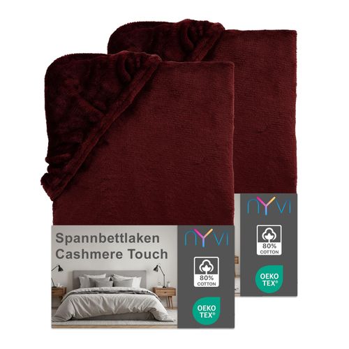4255636640045 - NYVI Spannbettlaken DreamScience Cashmere Touch Spannbetttuch - Kuschelweiches & Wärmendes Bettlaken für Matratzenhöhe bis zu 22 cm Farbebordeaux Größe140x200 - 160x200 cm (2er Pack)