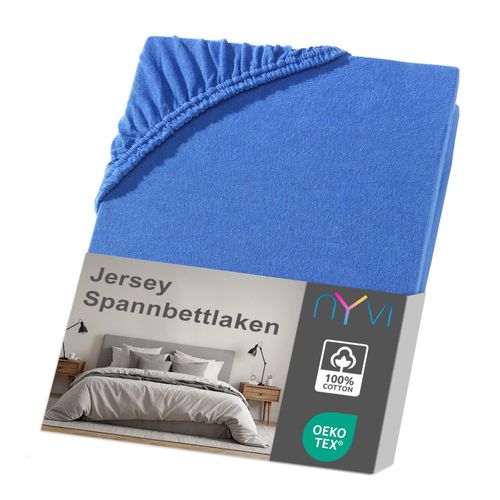4255636630473 - NYVI Jersey Spannbettlaken DreamScience für Matratzen bis 22 cm Höhe - Weich & Anschmiegsam Rundumgummizug Bügelfrei Farberoyalblau Größe120x200 - 130x200 cm