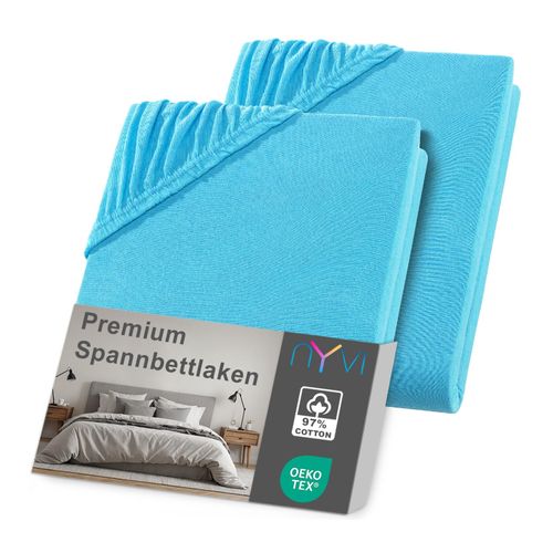 4255636638776 - NYVI Spannbettlaken DreamScience Premium - Komfort Spannbetttuch 190g m² Einlaufschutz Bügelfrei mit Gummizug Farbetürkis Größe180 - 200x220 + 40 cm Boxspringbett (2er Pack) 4255636638776 - NYVI Spannbettlaken DreamScience Premium - Komfort Spannbetttuch 190g m² Einlaufschutz Bügelfrei mit Gummizug Farbetürkis Größe180 - 200x220 + 40 cm Boxspringbett (2er Pack)