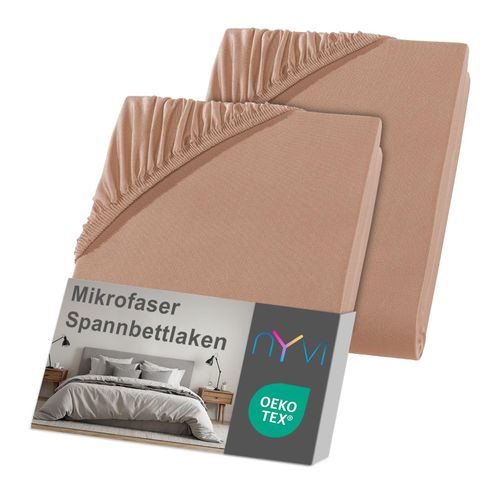 4255636636871 - NYVI Spannbettlaken DreamScience Mikrofaser - Weich & Anschmiegsam Rundumgummizug Bügelfrei Farbenougat Größe90x200 - 100x200 cm (2er Pack)