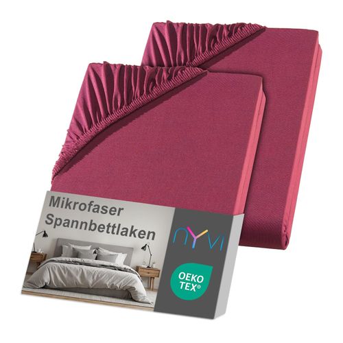 4255636637168 - NYVI Spannbettlaken DreamScience Mikrofaser - Weich & Anschmiegsam Rundumgummizug Bügelfrei Farbebordeaux Größe180x200 - 200x200 cm (2er Pack)