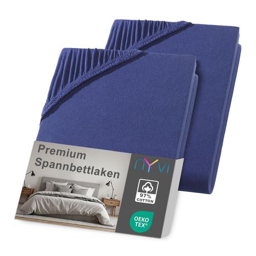 4255636638677 - NYVI Spannbettlaken DreamScience Premium - Komfort Spannbetttuch 190g m² Einlaufschutz Bügelfrei mit Gummizug Farbenavyblau Größe140 - 160x220 + 40 cm Boxspringbett (2er Pack)
