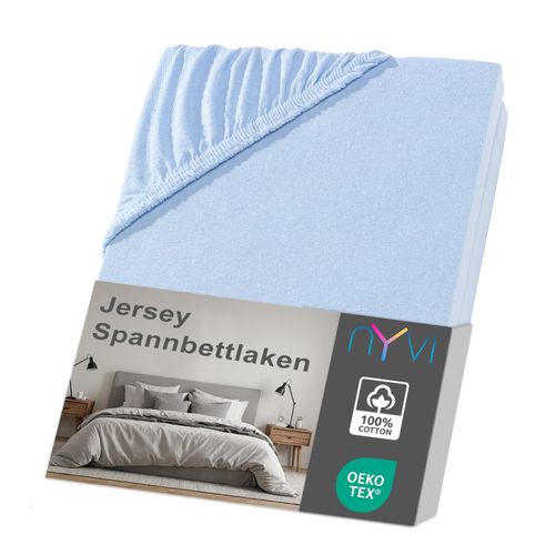 4255636630589 - NYVI Jersey Spannbettlaken DreamScience für Matratzen bis 22 cm Höhe - Weich & Anschmiegsam Rundumgummizug Bügelfrei Farbehellblau Größe90x200 - 100x200 cm