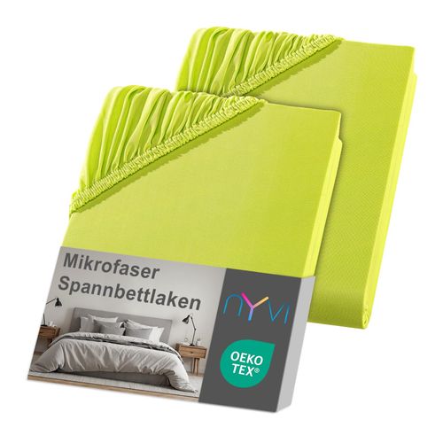 4255636637342 - NYVI Spannbettlaken DreamScience Mikrofaser - Weich & Anschmiegsam Rundumgummizug Bügelfrei Farbeapfelgrün Größe180 - 200x220 + 40 cm Boxspringbett (2er Pack)