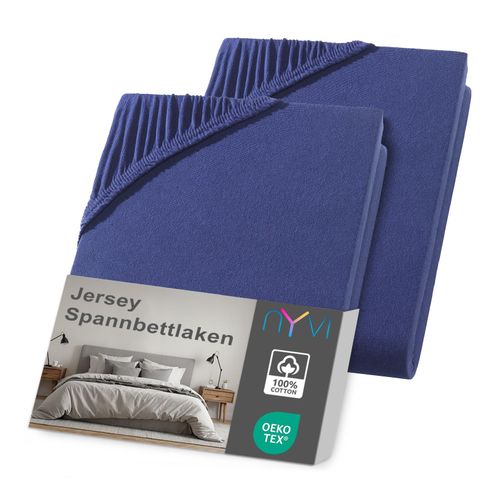 4255636635904 - NYVI Jersey Spannbettlaken DreamScience für Matratzen bis 22 cm Höhe - Weich & Anschmiegsam Rundumgummizug Bügelfrei Farbenavyblau Größe140x200 - 160x200 cm (2er Pack)