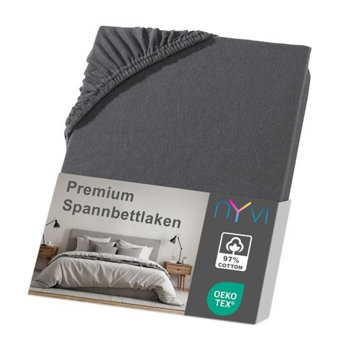 4255636633535 - NYVI Spannbettlaken DreamScience Premium - Komfort Spannbetttuch 190g m² Einlaufschutz Bügelfrei mit Gummizug Farbeanthrazit Größe90x200 - 100x200 cm