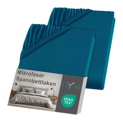 4255636636963 - NYVI Spannbettlaken DreamScience Mikrofaser - Weich & Anschmiegsam Rundumgummizug Bügelfrei Farbepetrol Größe140x200 - 160x200 cm (2er Pack)