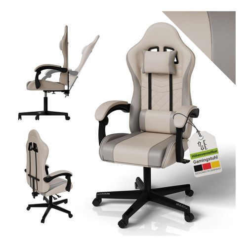 4262437185620 - Gamingstuhl HyperSeat Bürostuhl aus Kunstleder verstellbare Rückenlehne – Beige hellgrau 4262437185620 - Gamingstuhl HyperSeat Bürostuhl aus Kunstleder verstellbare Rückenlehne – Beige hellgrau