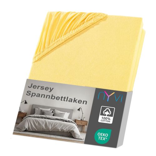 4255636631234 - NYVI Jersey Spannbettlaken DreamScience für Matratzen bis 22 cm Höhe - Weich & Anschmiegsam Rundumgummizug Bügelfrei Farbegelb Größe180x200 - 200x200 cm