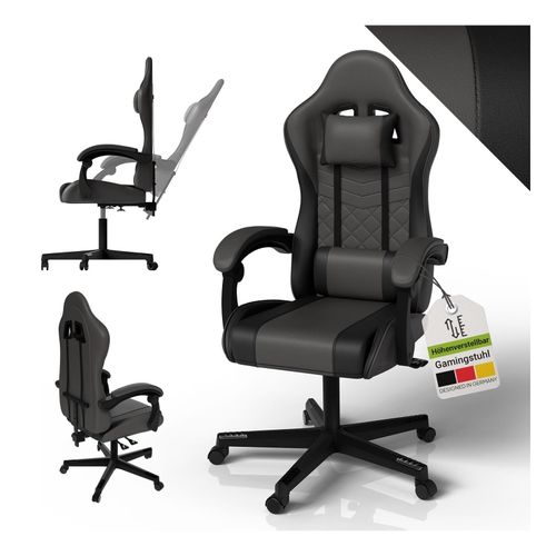4262437185637 - Gamingstuhl HyperSeat Bürostuhl aus Kunstleder verstellbare Rückenlehne – Grau schwarz 4262437185637 - Gamingstuhl HyperSeat Bürostuhl aus Kunstleder verstellbare Rückenlehne – Grau schwarz