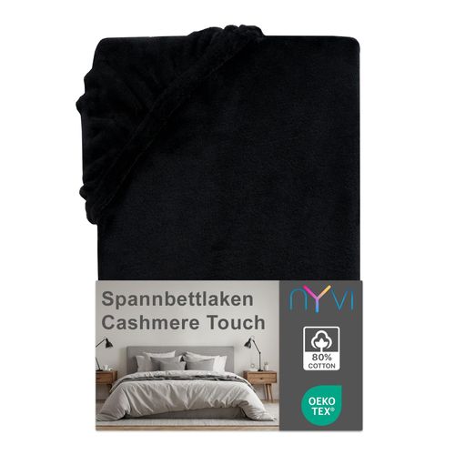 4255636635102 - NYVI Spannbettlaken DreamScience Cashmere Touch Spannbetttuch - Kuschelweiches & Wärmendes Bettlaken für Matratzenhöhe bis zu 22 cm Farbeschwarz Größe140x200 - 160x200 cm