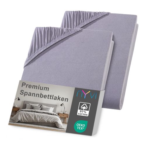 4255636638707 - NYVI Spannbettlaken DreamScience Premium - Komfort Spannbetttuch 190g m² Einlaufschutz Bügelfrei mit Gummizug Farbegrau Größe140 - 160x220 + 40 cm Boxspringbett (2er Pack)