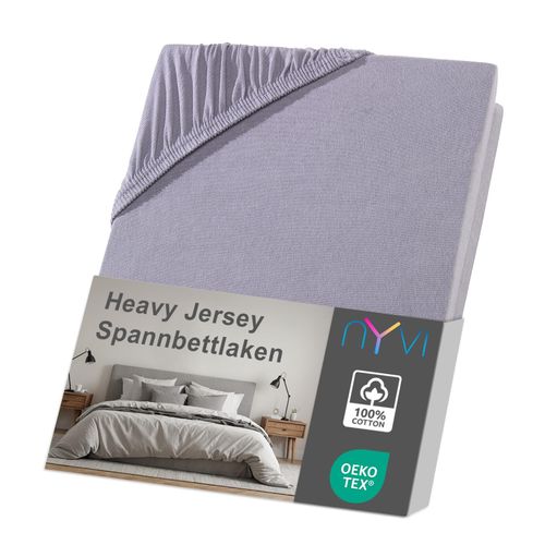 4255636632576 - NYVI Spannbettlaken DreamScience Heavy Jersey - Spannbetttuch Formstabil 160g m² Rundum-Gummizug Bügelfrei Farbegrau Größe120x200 - 130x200 cm