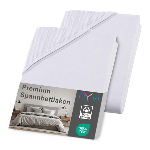 4255636638547 - NYVI Spannbettlaken DreamScience Premium - Komfort Spannbetttuch 190g m² Einlaufschutz Bügelfrei mit Gummizug Farbeweiß Größe140x200 - 160x200 cm (2er Pack)