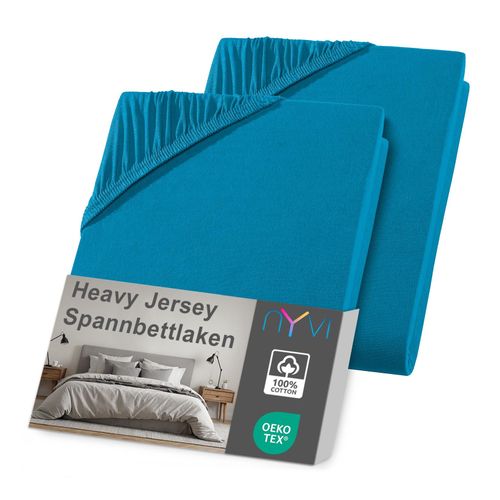 4255636638035 - NYVI Spannbettlaken DreamScience Heavy Jersey - Spannbetttuch Formstabil 160g m² Rundum-Gummizug Bügelfrei Farbepetrol Größe140x200 - 160x200 + 15 cm Topper (2er Pack)