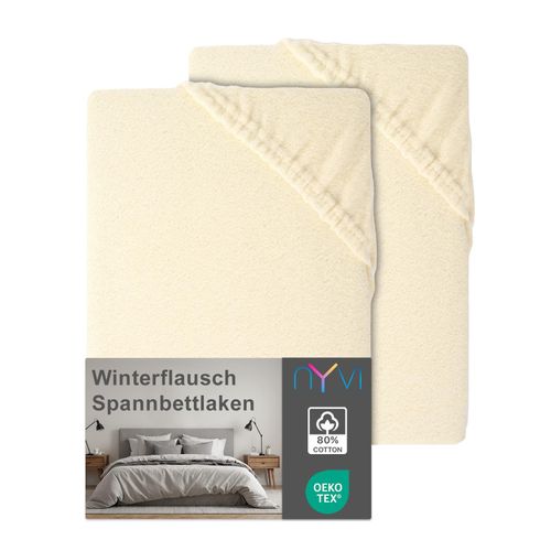 4255636639445 - NYVI Spannbettlaken DreamScience Winterflausch für Matratzen bis 22 cm Höhe - Wärmendes & Kuschelweiches Winter Bettlaken Spannbetttuch Farbenatur Größe180x200 - 200x200 cm (2er Pack)