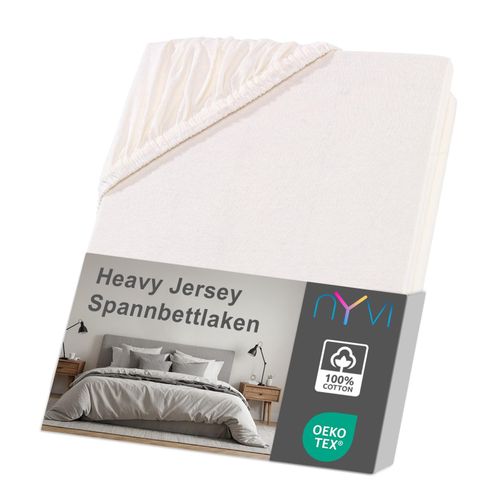 4255636633139 - NYVI Spannbettlaken DreamScience Heavy Jersey - Spannbetttuch Formstabil 160g m² Rundum-Gummizug Bügelfrei Farbenatur Größe180x200 - 200x200 + 15 cm Topper