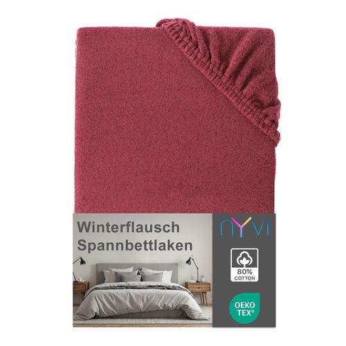 4255636634419 - NYVI Spannbettlaken DreamScience Winterflausch für Matratzen bis 22 cm Höhe - Wärmendes & Kuschelweiches Winter Bettlaken Spannbetttuch Farbebordeaux Größe140x200 - 160x200 cm