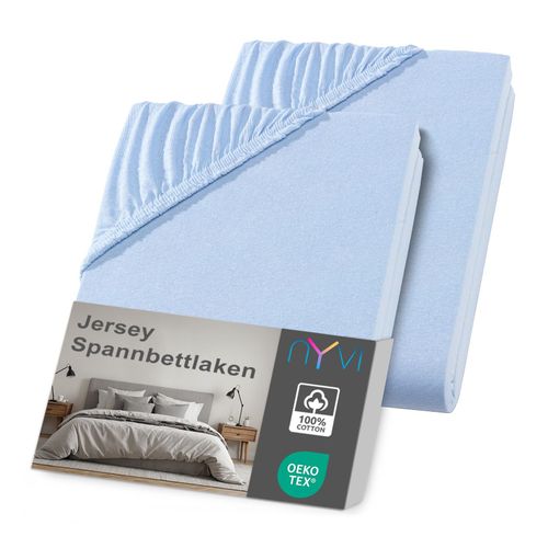 4255636636130 - NYVI Jersey Spannbettlaken DreamScience für Matratzen bis 22 cm Höhe - Weich & Anschmiegsam Rundumgummizug Bügelfrei Farbehellblau Größe180x200 - 200x200 cm (2er Pack)