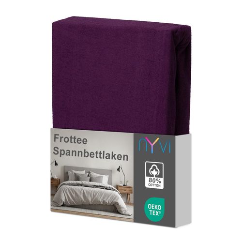4255636634181 - NYVI Spannbettlaken DreamScience Frottee - Warm und Kuschelig hohe Feuchtigkeitsaufnahme schnell trocknend - Frottier Spannbetttuch Bettlaken Farbeaubergine Größe180x200 - 200x200 cm