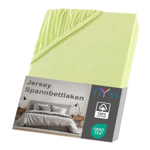 4255636630732 - NYVI Jersey Spannbettlaken DreamScience für Matratzen bis 22 cm Höhe - Weich & Anschmiegsam Rundumgummizug Bügelfrei Farbeapfelgrün Größe90x200 - 100x200 cm